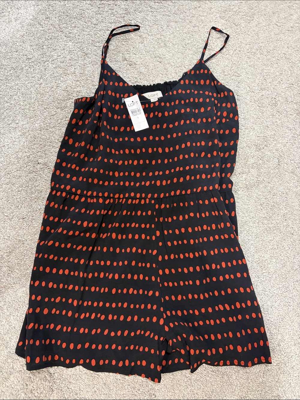 LOFT Black Romper with Orange-Red Dot Print